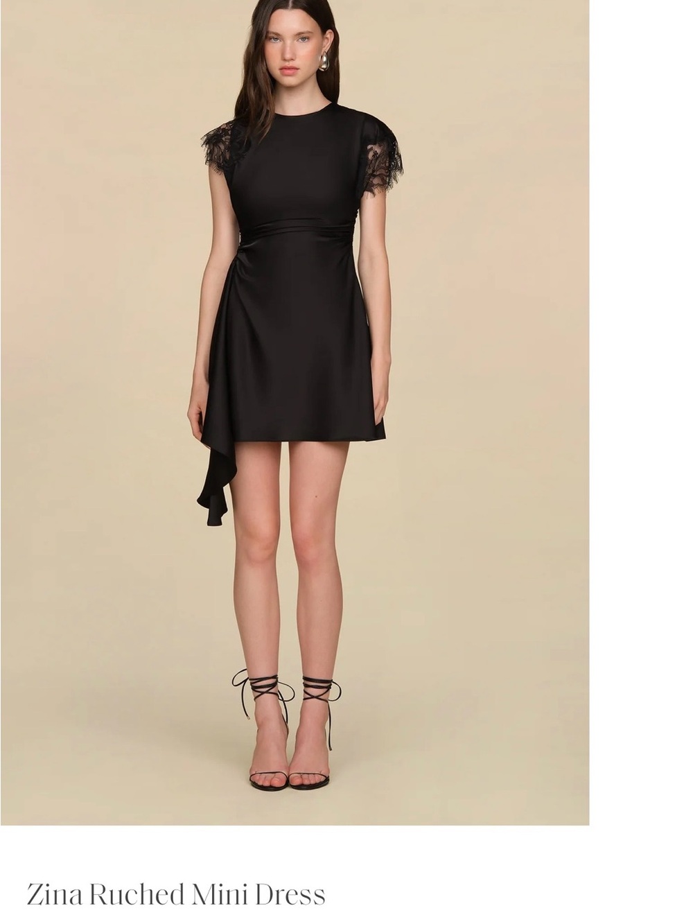 Amur Zina Black Lace-Sleeve Ruched Mini Dress Size 8